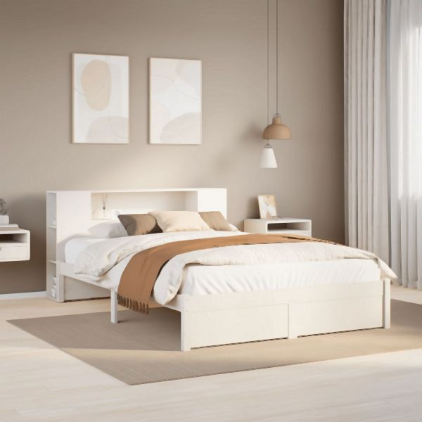 vidaXL Massivholzbett mit Regal ohne Matratze Weiß 120x200 cm Kiefer, 3322358