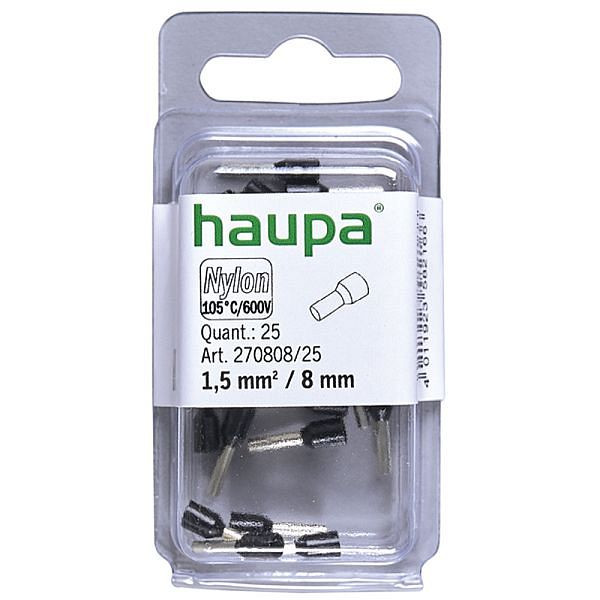 Haupa isolierte Aderendhülse 1,5 mm²/8 mm schwarz, VE: 25 Stück, 270808/25