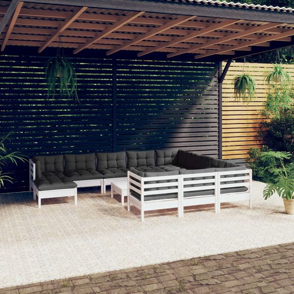 vidaXL 12-teilig Garten-Lounge-Set mit Kissen Weiß Kiefernholz, 3097050