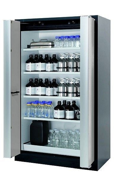 asecos Sicherheitsschrank Q-PHOENIX-90, Q90.195.120.FD in lichtgrau RAL 7035 mit 4x Fachboden (Stahlblech), 32149-041-30004