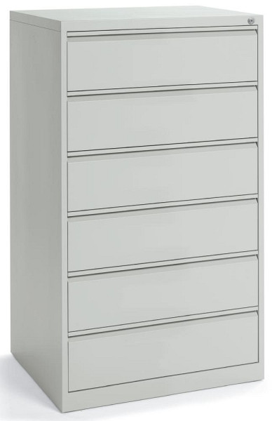 Deskin Karteikartenschrank DIN A5, 6 Schübe, Stahl, dreibahnig, Lichtgrau RAL 7035, H 1320 x B 760 x T 620 mm, 280732