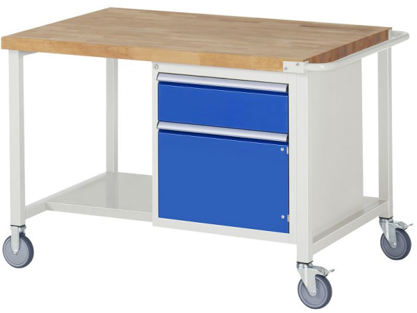 RAU Fahrbare Werkbank 8000 - Modell 8152, B1250 x T900 x H880-1080 mm, Systemunterbau B1245 x T850 mm, 1 x Schublade, 1 x Flügeltür, 05-8152A6-129B4H.11