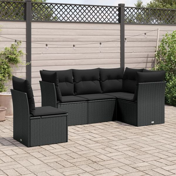 vidaXL 5-teilig Garten-Sofagarnitur mit Kissen Schwarz Poly Rattan, 3249474