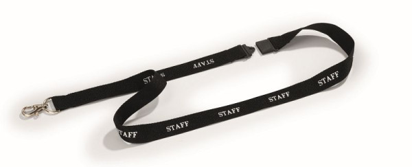 DURABLE Textilband mit Karabiner, schwarzes Band mit weißem Aufdruck "STAFF", VE: 10 Stück, 823901