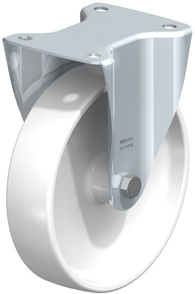Blickle B-PO 200G Stahlblech-Bockrolle mit Anschraubplatte, Polyamid, Weiß, 46854