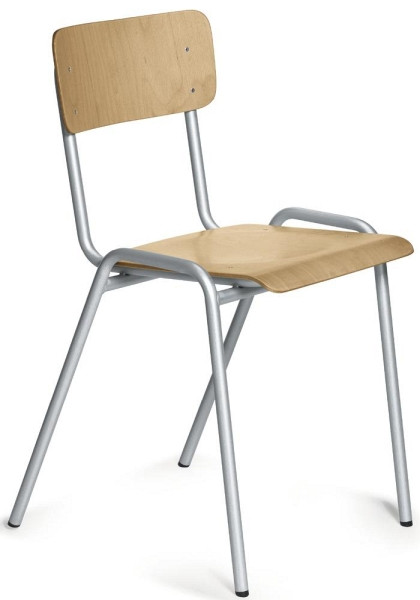 Deskin Stapelstuhl Holz NORWIN, mehrfach verleimt, Gestell Alusilber RAL 9006, 257555