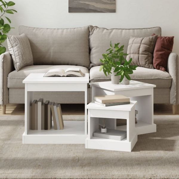 vidaXL Couchtische 3 Stk. Weiß Holzwerkstoff, klassisches Design, 816488
