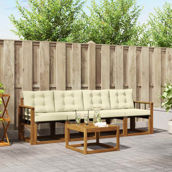 vidaXL Outdoor-Sofagarnitur mit Kissen 5-teilig Natur und Creme, 3368381