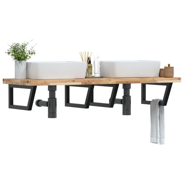 vidaXL Waschbeckenregal Wandmontage Stahl und Akazienholz, 3302815