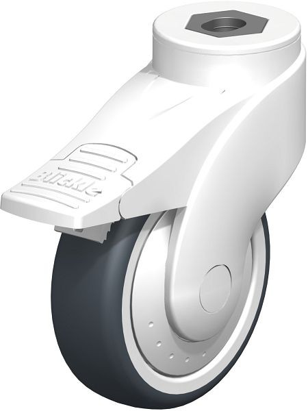 Blickle LWKE-TPA 101K-FI-ELS-FK Kunststoff-Lenkrolle WAVE mit Rückenloch & Feststeller, Thermoplastisches Gummi-Elastomer, Grau, 744653