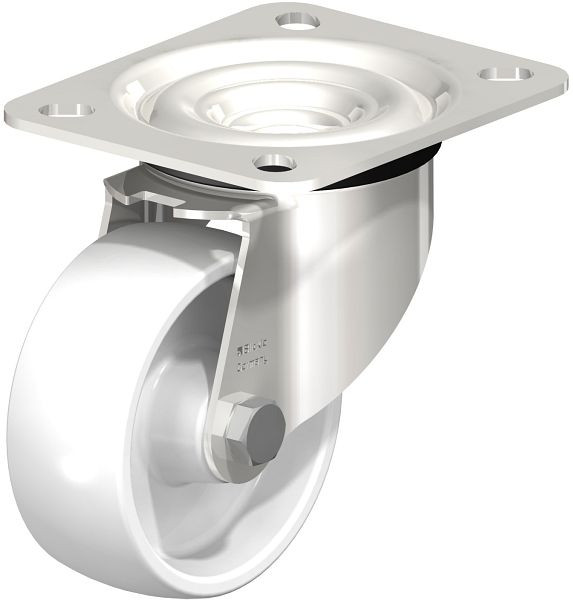 Blickle LEX-PO 80G Edelstahl-Lenkrolle mit Anschraubplatte, Polyamid, Weiß, 500140