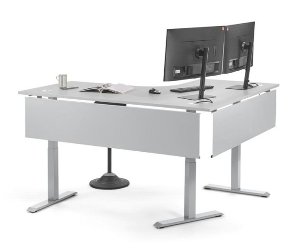 Deskin Höhenverstellbarer Eckschreibtisch FLEX MODUL, höhenverstellbar, Dekor lichtgrau, B 1800/800 x T 1600/800 x H 605-1255 mm, rechtsseitig, 352923
