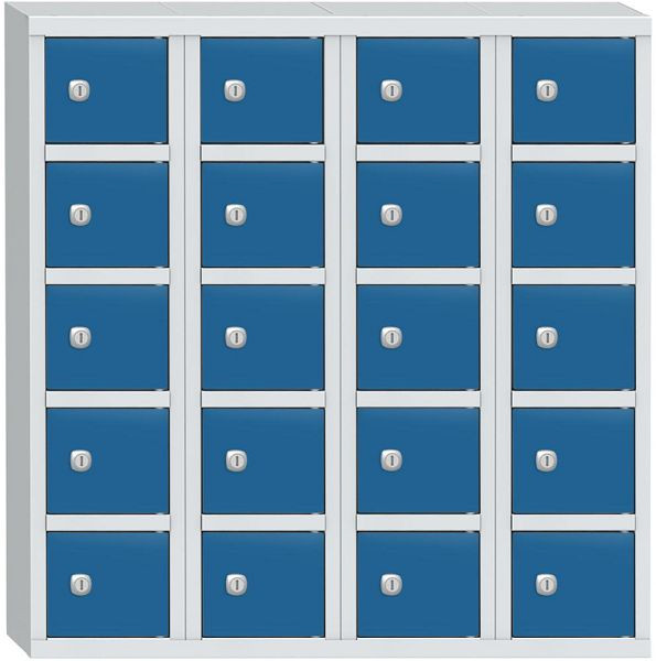 Deskin Wertfachschrank mit 20 Fächern, Korpus Lichtgrau RAL7035, Türen Lichtblau RAL 5012, H 780 x B 780 x T 200 mm, Zylinderschloss, 358063