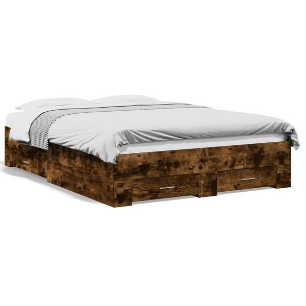 vidaXL Bettgestell mit Schubladen Räuchereiche 120x200cm Holzwerkstoff, 3280395