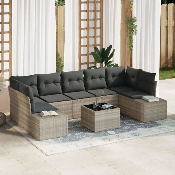vidaXL 8-teiliges Garten Sofa Set mit Kissen Hellgrau Poly Rattan, 3355651