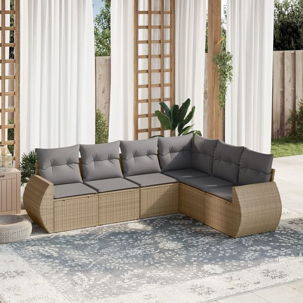 vidaXL 6-tlg. Garten-Sofagarnitur mit Kissen Beige Poly Rattan, 3253746