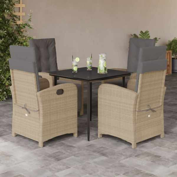 vidaXL 5-tlg. Garten-Essgruppe mit Kissen Beige Poly Rattan, UV-beständig, 3212585