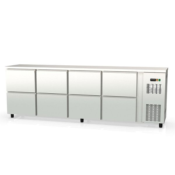 Vaiotec TOPLINE Barkühltisch 530 Edelstahl / 8 Schubladen, 256,5x53x85 cm, 11439