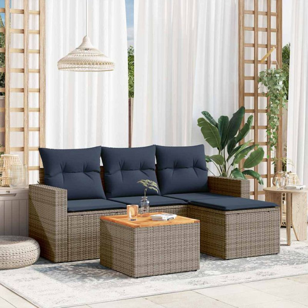 vidaXL 5-teiliges Gartensofa-Set mit Kissen, grau, Polyrattan, 3256425