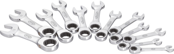 VIGOR Ratschen-Ring-Maulschlüssel Satz, kurz, Außen-Sechskant Profil, Außen-Doppel-Sechskant Profil, 8 - 19, Anzahl Werkzeuge: 12, V2821