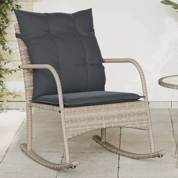 vidaXL Garten-Schaukelstuhl mit Kissen Hellgrau Poly Rattan, 369023