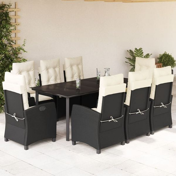 vidaXL 9-teilig Garten-Essgruppe mit Kissen Schwarz Poly Rattan, 3212740