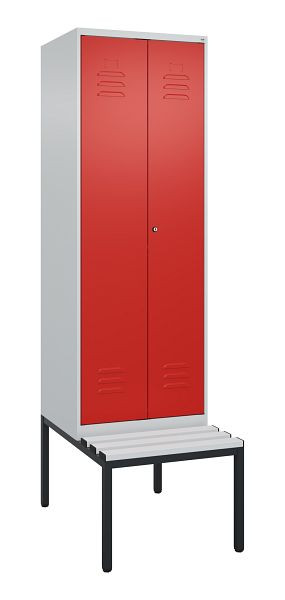 C+P Umkleidespind Classic PLUS, Doppel-Spind, 2 Abteile, 2120x600x815mm, 7035/3020, Zylinderschloss, mit untergebauter Sitzbank, 0800527-20P S10017