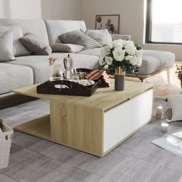 vidaXL Couchtisch Weiß und Sonoma-Eiche 80x80x31 cm Holzwerkstoff, 806881