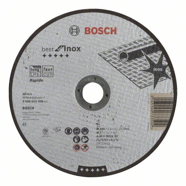 Bosch Trennscheibe gerade Best for Inox - Rapido A 46 V INOX BF, 180 mm, 1,6, VE: 25 Stück, 2608603498