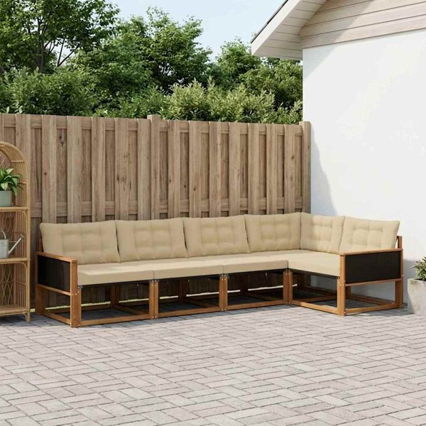 vidaXL Outdoor-Sofagarnitur mit Kissen 5-teilig Natur und Beige, 3381417