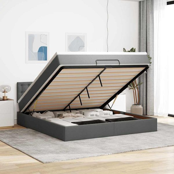 vidaXL Ottoman-Bett mit Matratze Dunkelgrau 180x200 cm Stoff, 3311644