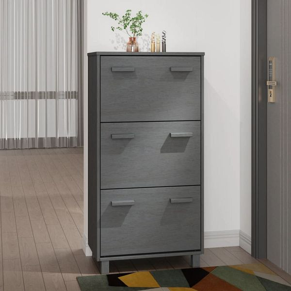 vidaXL Schuhschrank HAMAR Dunkelgrau 59,5x35x117 cm Massivholz Kiefer, 340514