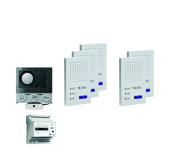 TCS audio:pack Einbau für 5 Wohneinheiten, mit Einbaulautsprecher ASI12000 + 5x Freisprecher ISW3030 + Steuergerät BVS20, PAIF050/004
