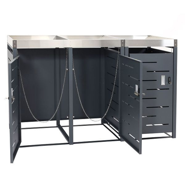 Mendler 3er-Mülltonnenverkleidung HWC-H40b, Mülltonnenbox, Pflanzkasten Edelstahl-Metall-Kombi 63kg 101x51x59 erweiterbar, 99042+99043+99044