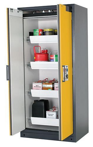 asecos Feuerbeständiger Gefahrstoffschrank Select W-94, 4 Auszugswannen, Türen gelb, 201013