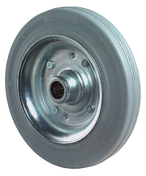 BS Rollen Gummirad, Rad-Breite 26 mm, Rad-Ø 80 mm, Tragfähigkeit 50 kg, Lauffläche Gummi grau, Rollenlager, VE: 8 Stück, B56.080