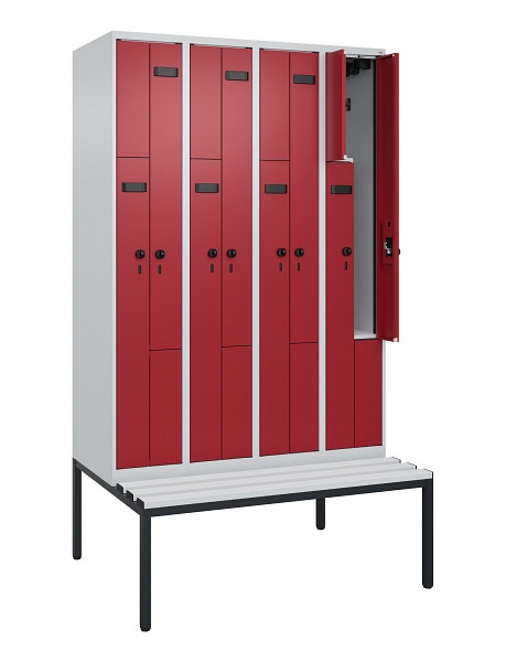 C+P Z-Spind Evolo PLUS, 8 Fächer, 2120x1200x815mm, 7035/3003, Drehriegel, Sitzfläche Kunststoff, Sitzbank, 0490537-408 S10058