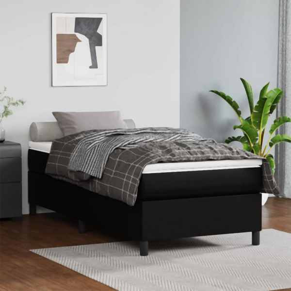 vidaXL Boxspringbett mit Matratze Schwarz 100x200 cm Kunstleder, 3144590