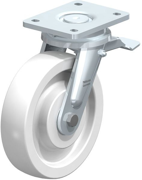 Blickle LO-SPO 200K-ST Stahlgeschweißte Schwerlast-Lenkrolle mit Feststeller, Polyamid, Weiß, 35915