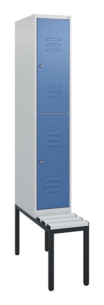 C+P Doppelstöckiger Spind Classic PLUS, 1950x300x815mm, 7035/5023, Zylinderschlösser, mit untergebauter Sitzbank, 0803505-10 S10080