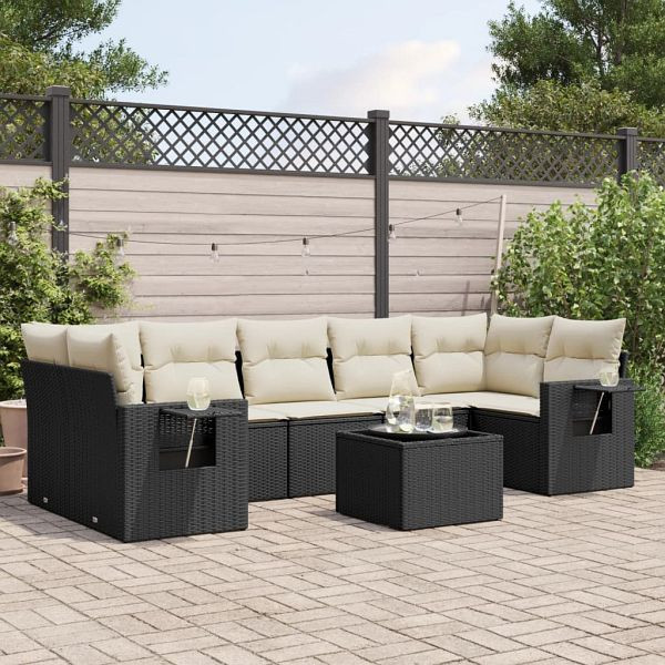 vidaXL 8-teilig Garten-Sofagarnitur mit Kissen Schwarz Poly Rattan, 3219935