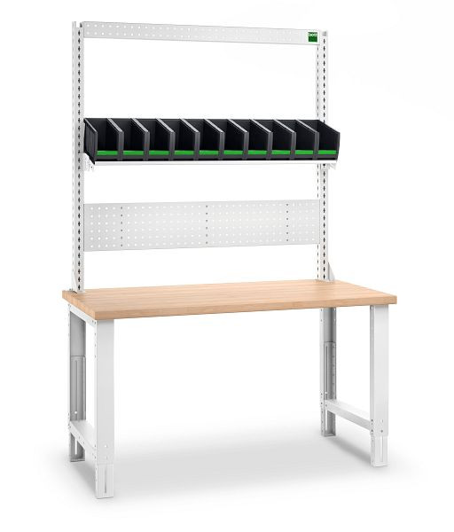 bott cubio Aufnahmerahmenset A4 bestückt Lochplatte, Ablage, 6 bottBoxen BxTxH: 900 x 435 x 1357 mm, RAL 7035, 41011073.16