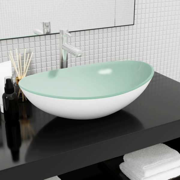vidaXL Waschbecken Hartglas 54,5x35x15,5 cm Weiß, 345256