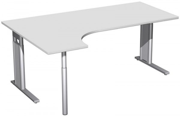 geramöbel PC-Schreibtisch links höhenverstellbar, C Fuß Blende optional, 1800x1200x680-820, Lichtgrau/Silber, N-647324-LS
