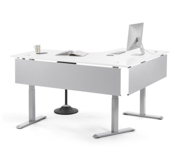 Deskin Höhenverstellbarer Eckschreibtisch FLEX MODUL, elektrisch höhenverstellbar, Dekor weiß, B 1800/800 x T 1600/800 x H 605-1255 mm, 352926
