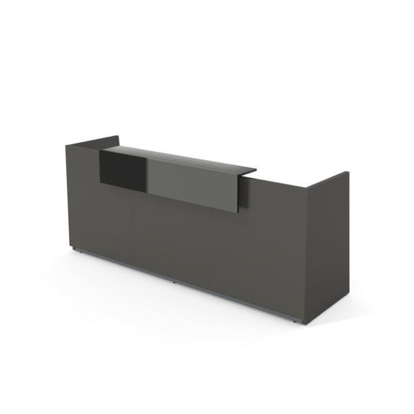 Deskin Theke LIBRA, Dekor anthrazit, Aufsatz grau glänzend, B 2600 x T 950 x H 1100 mm, 288083