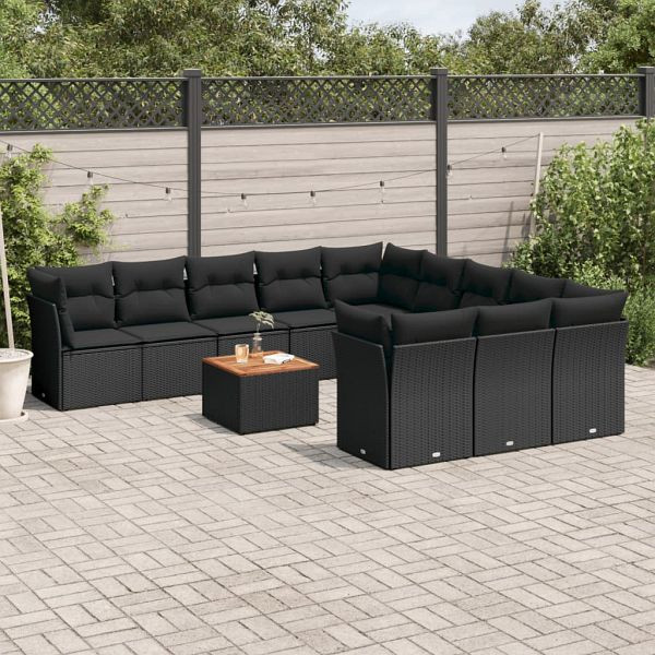 vidaXL 12-teilig Garten-Sofagarnitur mit Kissen Schwarz Poly Rattan, 3223906