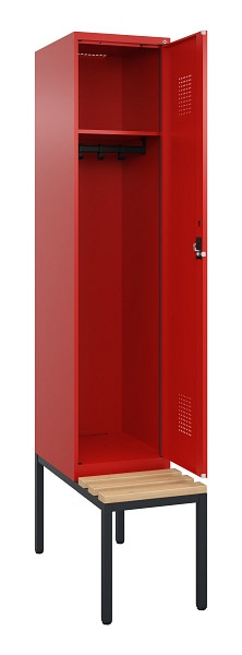 C+P Spind Evolo PLUS, 1 Abteile, 2120x400x815mm, 3020/3020, Haken 4, Zylinderschloss, Sitzfläche Buche-Hartholz, Sitzbank, 0490507-12 S10052