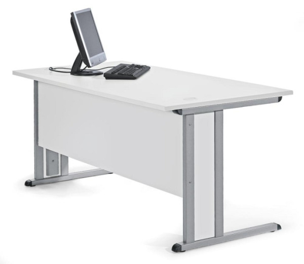Deskin Schreibtisch Basic MULTI M, Dekor lichtgrau, Gestell Alusilber, B 1600 x T 800 x H 740 mm, 275431