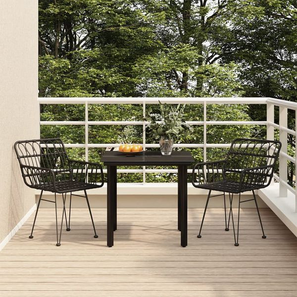 vidaXL 3-teilig Garten-Essgruppe Schwarz Poly Rattan, 3157866